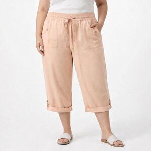 Linen Blend Pants Size 14 Roll Tab Hem Peach Color